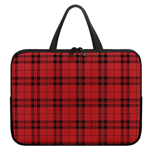 Red And Black Tartan Pattern Print Laptop Sleeve With Handle