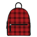 Red And Black Tartan Pattern Print Leather Backpack