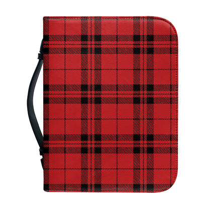 Red And Black Tartan Pattern Print Leather Bible Cover