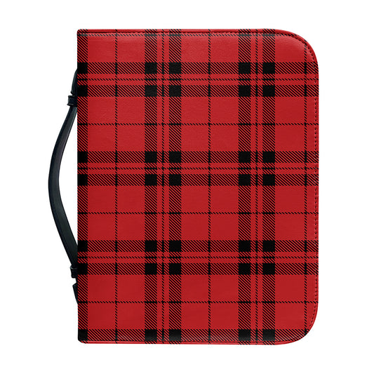 Red And Black Tartan Pattern Print Leather Bible Cover