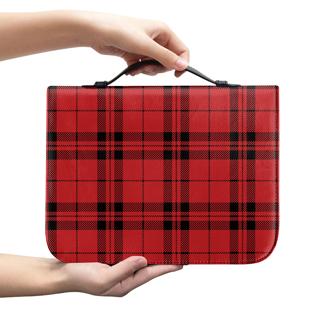 Red And Black Tartan Pattern Print Leather Bible Cover