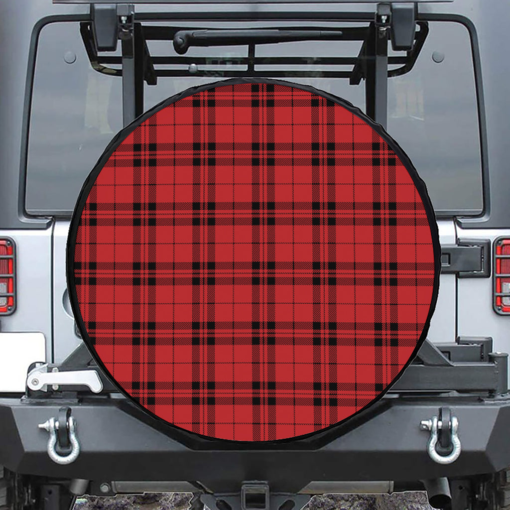 Red And Black Tartan Pattern Print Leather Spare Tire Cover