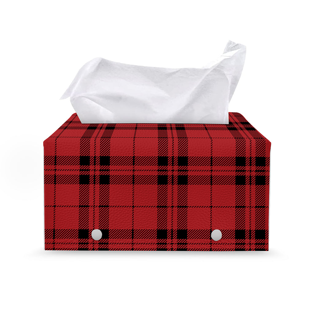 Red And Black Tartan Pattern Print Leather Tissue Box Cover