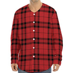 Red And Black Tartan Pattern Print Long Sleeve Baseball Jersey