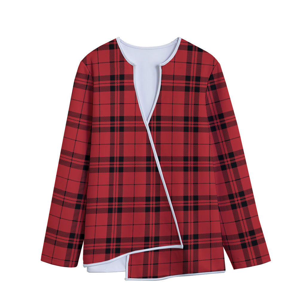 Red And Black Tartan Pattern Print Long Sleeve Short Coat