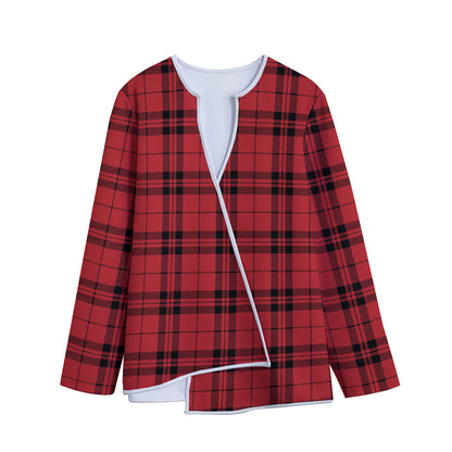 Red And Black Tartan Pattern Print Long Sleeve Short Coat