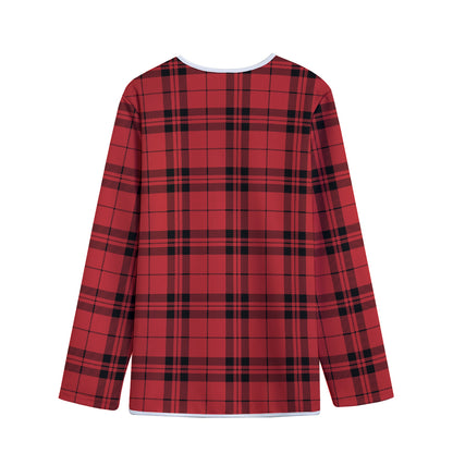 Red And Black Tartan Pattern Print Long Sleeve Short Coat