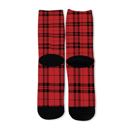 Red And Black Tartan Pattern Print Long Socks