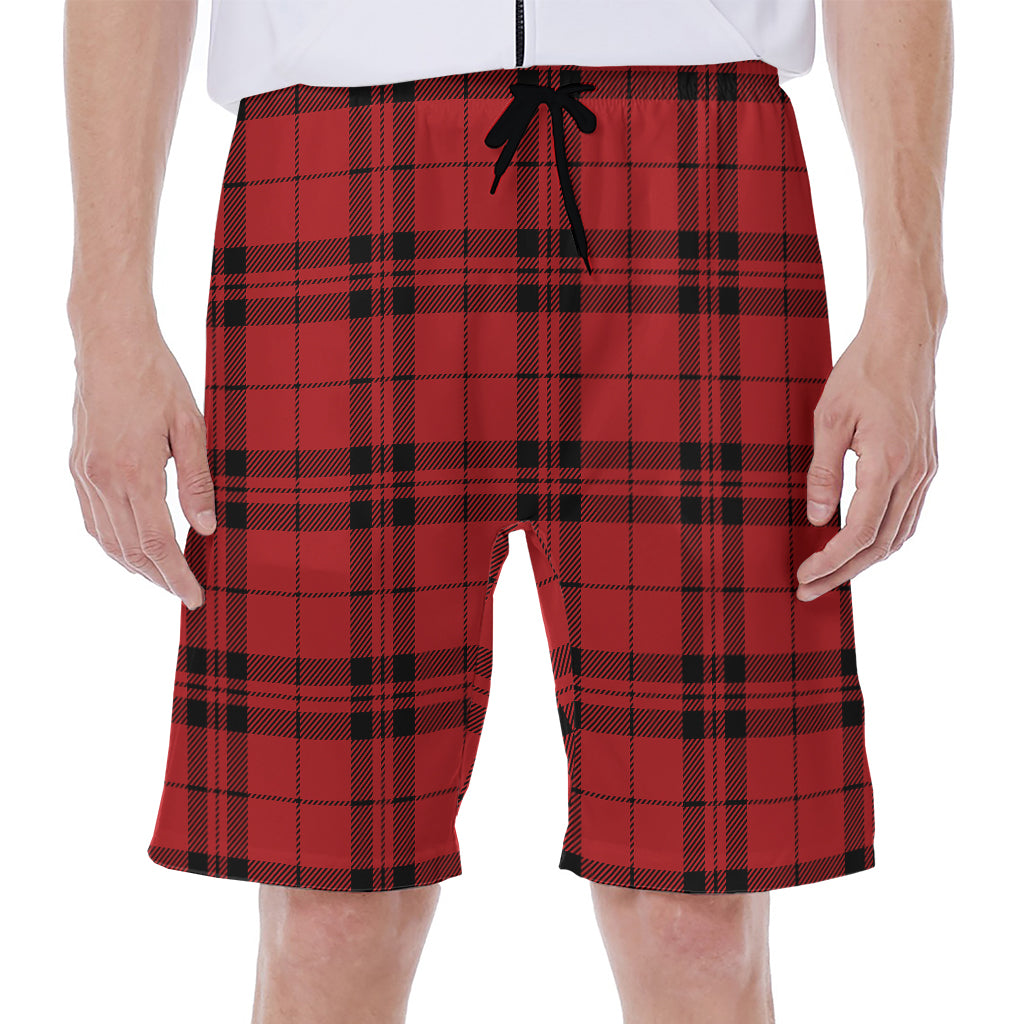 Red And Black Tartan Pattern Print Men's Beach Shorts