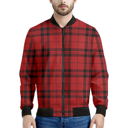Red And Black Tartan Pattern Print Men's Bomber Jacket
