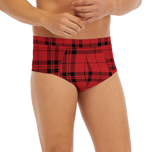 Red And Black Tartan Pattern Print Men's Briefs