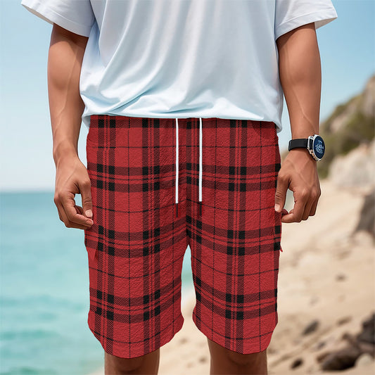 Red And Black Tartan Pattern Print Men's Cargo Shorts