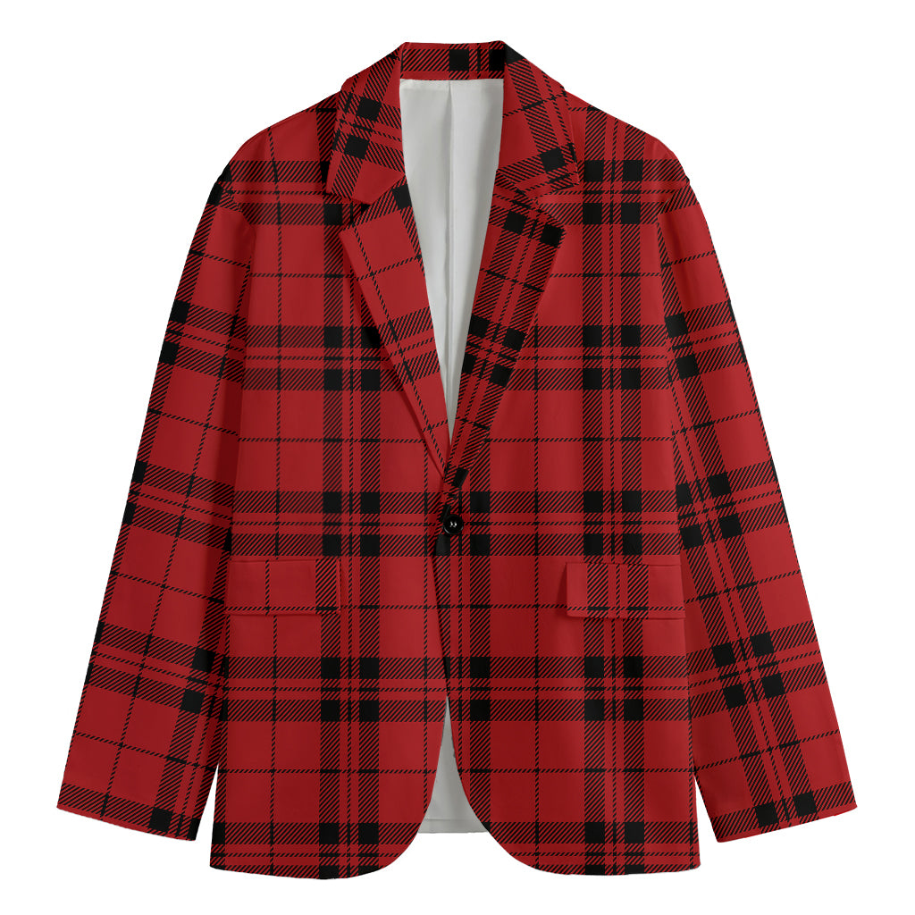Red And Black Tartan Pattern Print Men's Cotton Blazer