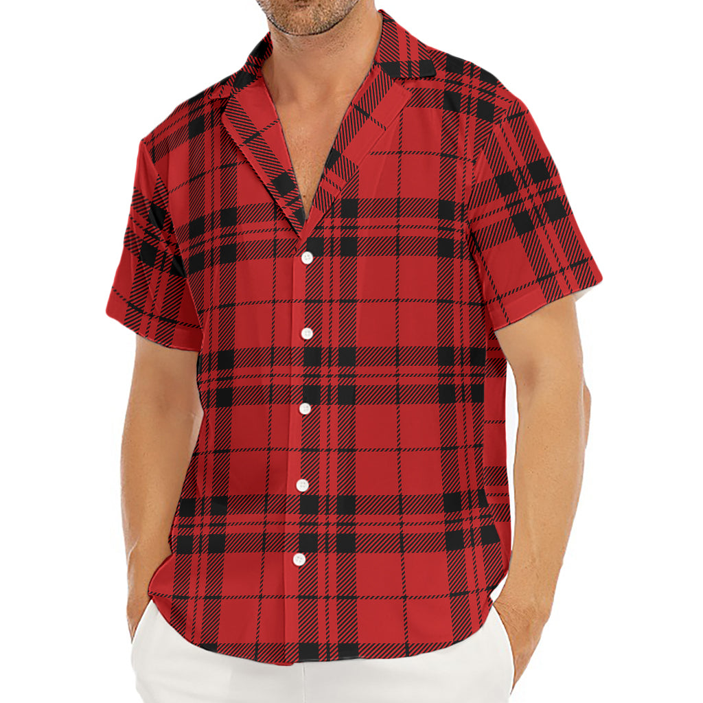 Red And Black Tartan Pattern Print Men's Deep V-Neck Shirt