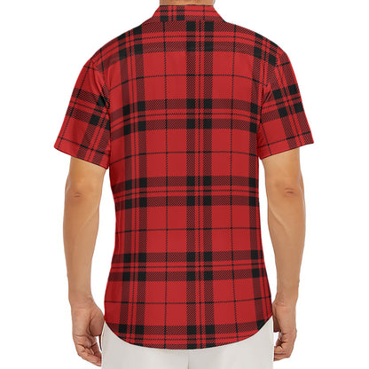 Red And Black Tartan Pattern Print Men's Deep V-Neck Shirt