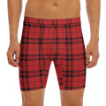 Red And Black Tartan Pattern Print Men's Long Boxer Briefs