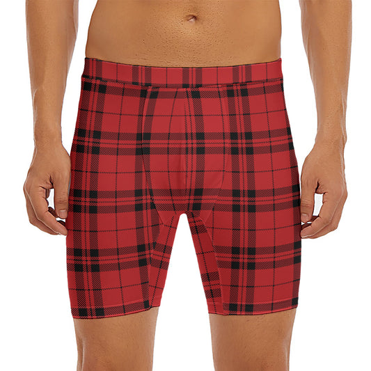 Red And Black Tartan Pattern Print Men's Long Boxer Briefs