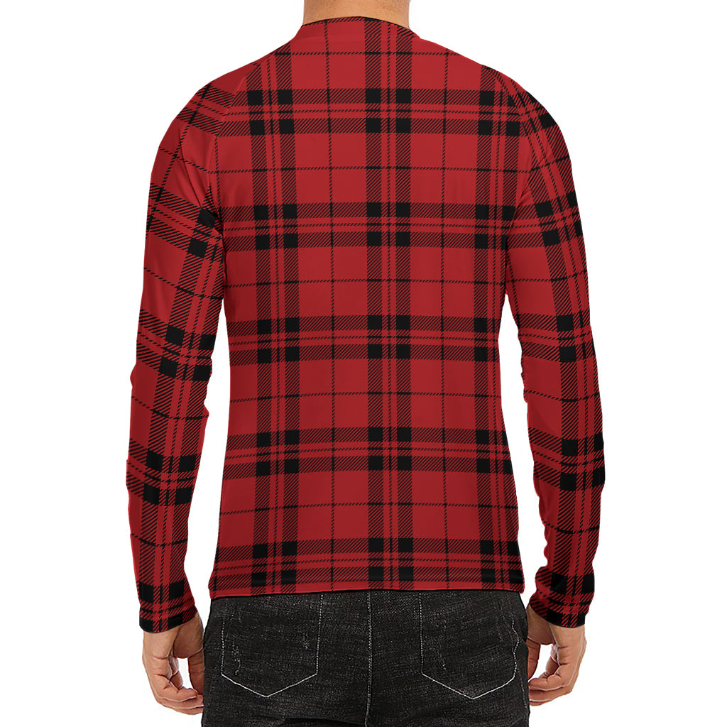 Red And Black Tartan Pattern Print Men's Long Sleeve Rash Guard