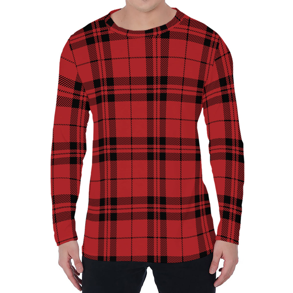 Red And Black Tartan Pattern Print Men's Long Sleeve T-Shirt