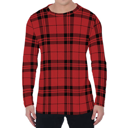 Red And Black Tartan Pattern Print Men's Long Sleeve T-Shirt