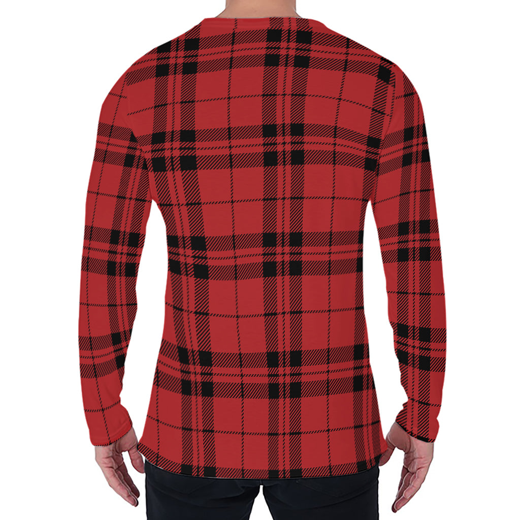 Red And Black Tartan Pattern Print Men's Long Sleeve T-Shirt