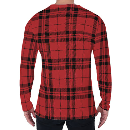 Red And Black Tartan Pattern Print Men's Long Sleeve T-Shirt