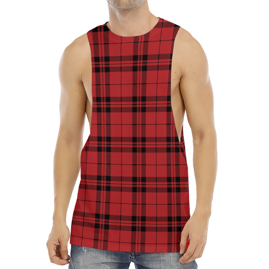 Red And Black Tartan Pattern Print Men's Muscle Tank Top