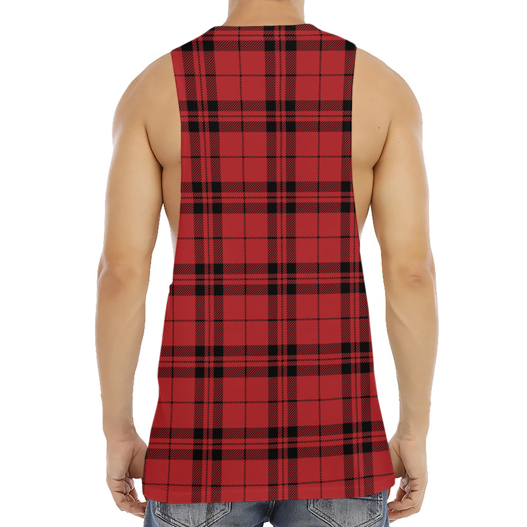 Red And Black Tartan Pattern Print Men's Muscle Tank Top