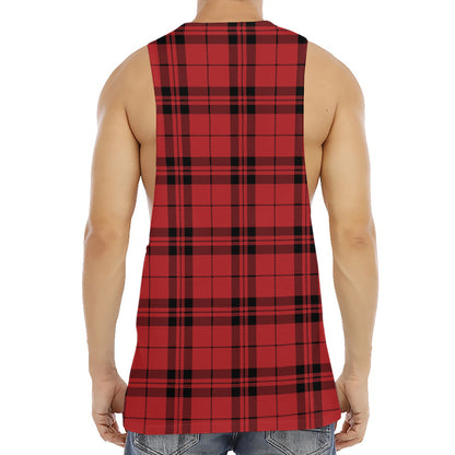 Red And Black Tartan Pattern Print Men's Muscle Tank Top