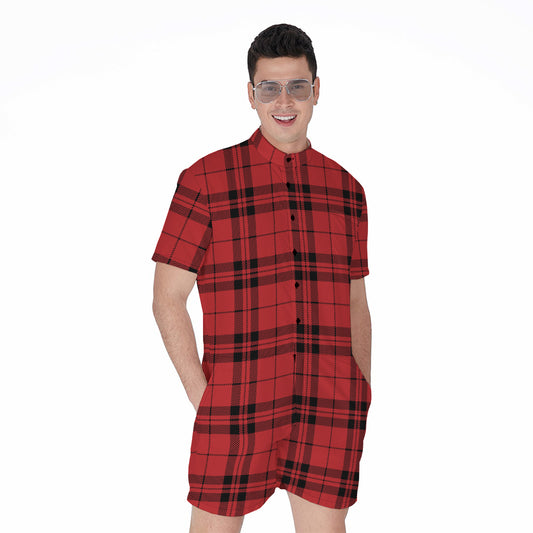 Red And Black Tartan Pattern Print Men's Rompers