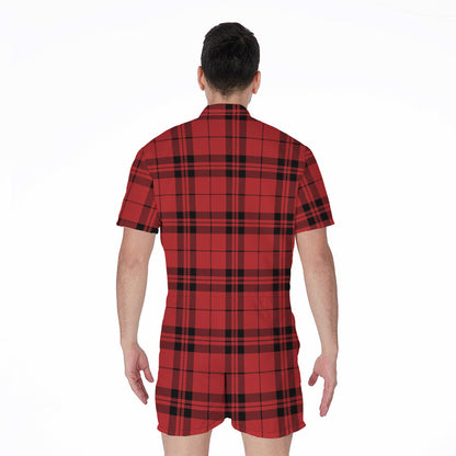 Red And Black Tartan Pattern Print Men's Rompers