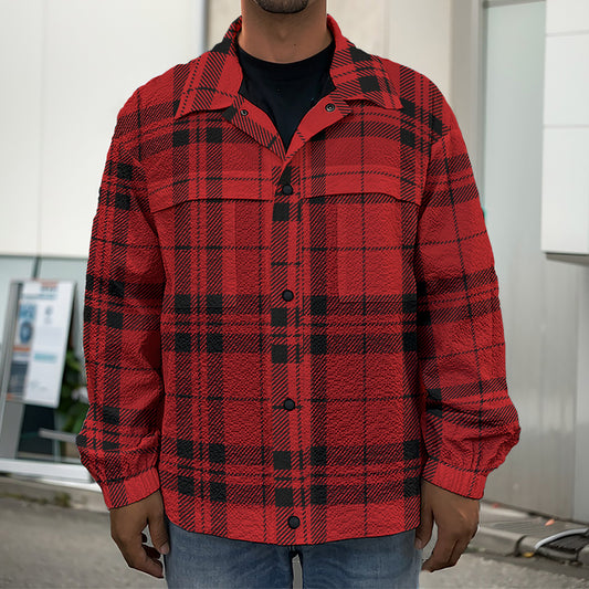 Red And Black Tartan Pattern Print Men's Shirt Jacket
