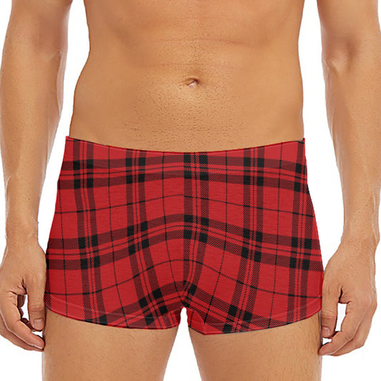 Red And Black Tartan Pattern Print Men's Short Boxer Briefs