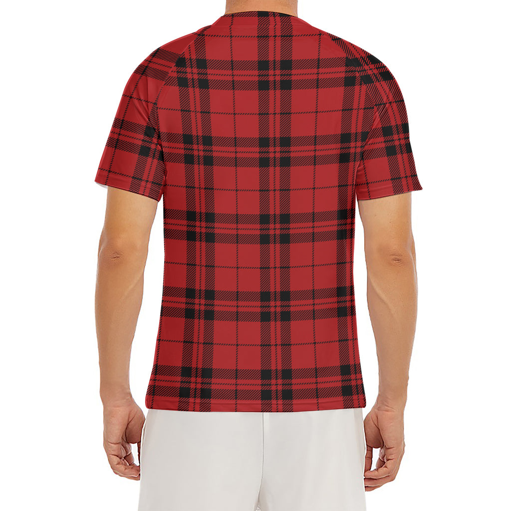 Red And Black Tartan Pattern Print Men's Short Sleeve Rash Guard