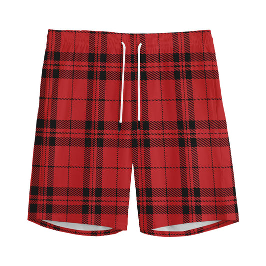 Red And Black Tartan Pattern Print Men's Sports Shorts