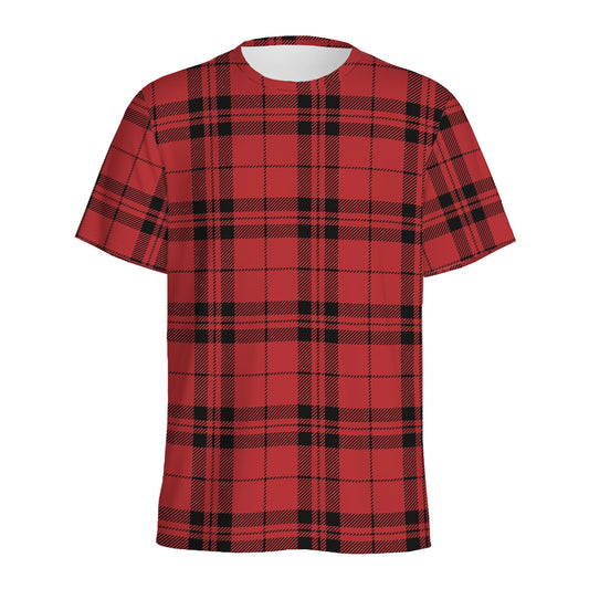 Red And Black Tartan Pattern Print Men's Sports T-Shirt