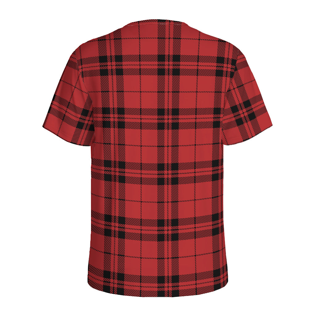 Red And Black Tartan Pattern Print Men's Sports T-Shirt
