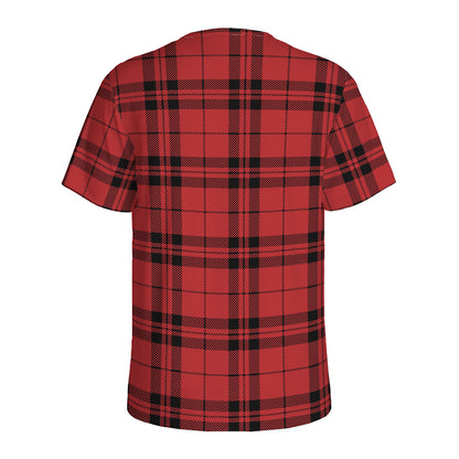 Red And Black Tartan Pattern Print Men's Sports T-Shirt