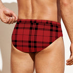 Red And Black Tartan Pattern Print Men's Swim Briefs