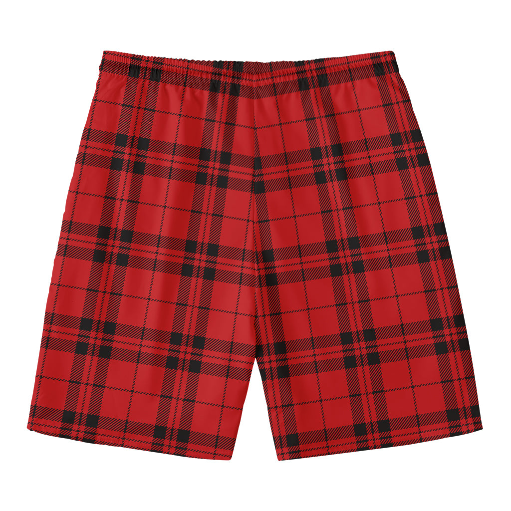 Red And Black Tartan Pattern Print Men's Swim Trunks