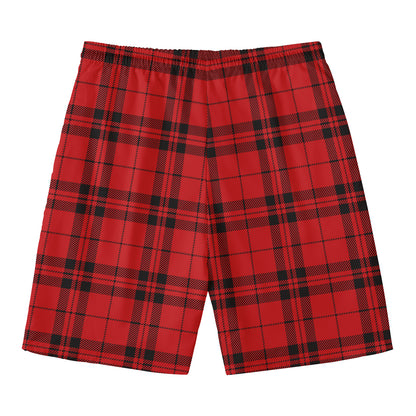 Red And Black Tartan Pattern Print Men's Swim Trunks