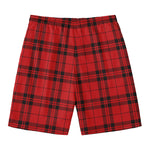 Red And Black Tartan Pattern Print Men's Swim Trunks
