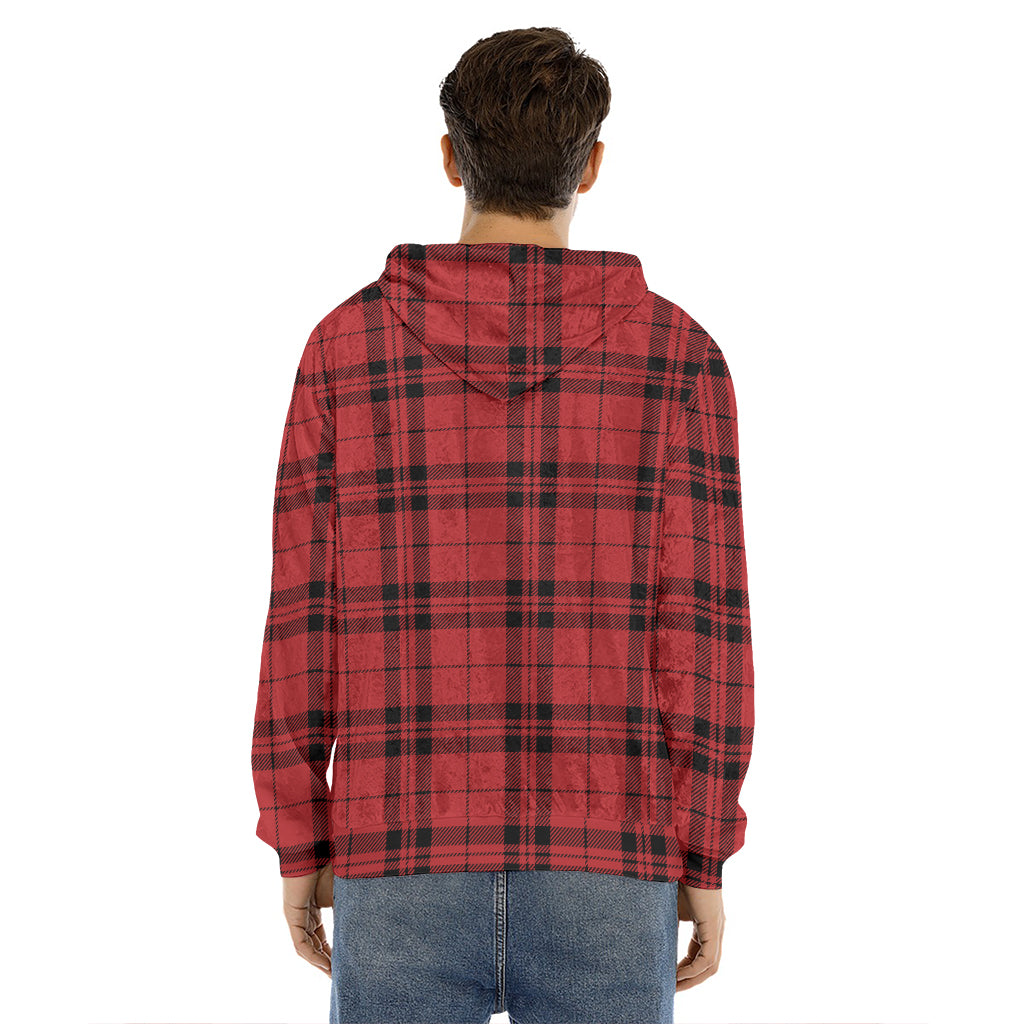 Red And Black Tartan Pattern Print Men's Velvet Pullover Hoodie