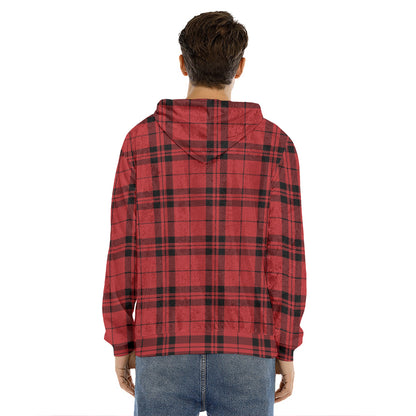 Red And Black Tartan Pattern Print Men's Velvet Pullover Hoodie