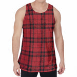 Red And Black Tartan Pattern Print Men's Velvet Tank Top