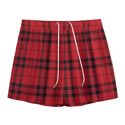 Red And Black Tartan Pattern Print Mesh Shorts
