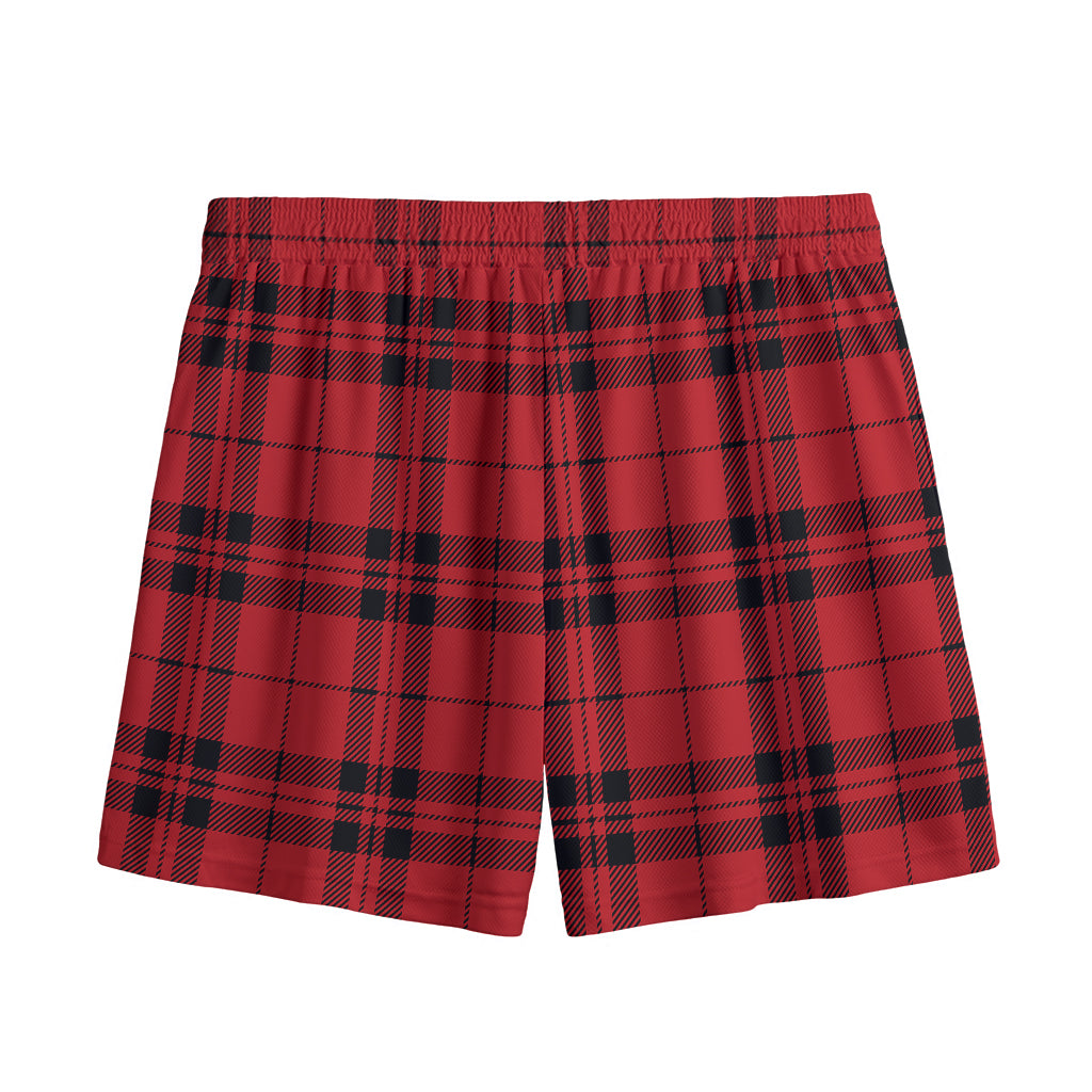 Red And Black Tartan Pattern Print Mesh Shorts