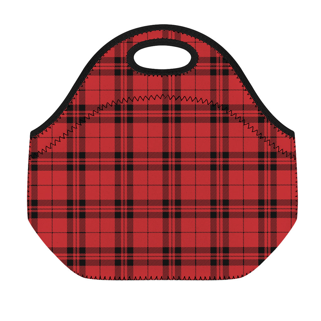 Red And Black Tartan Pattern Print Neoprene Lunch Bag