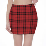 Red And Black Tartan Pattern Print Pencil Mini Skirt