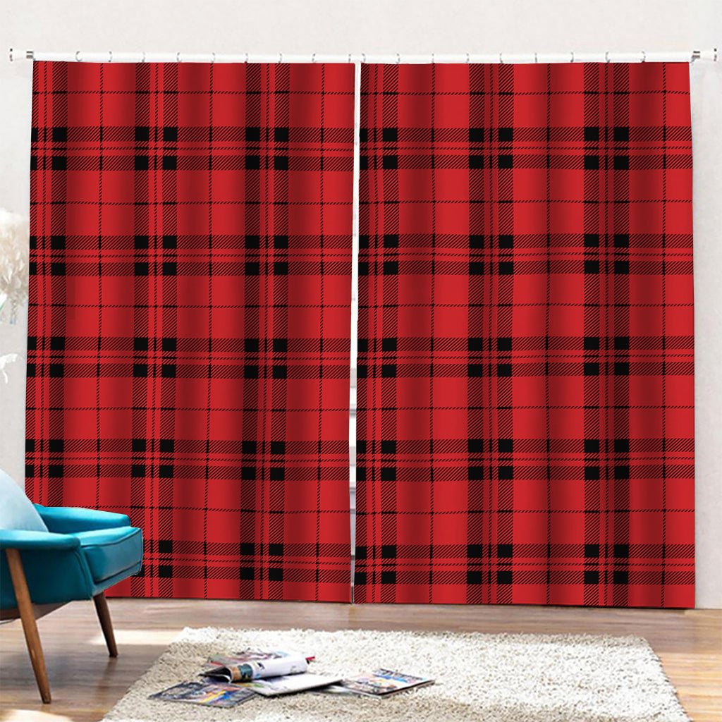 Red And Black Tartan Pattern Print Pencil Pleat Curtains